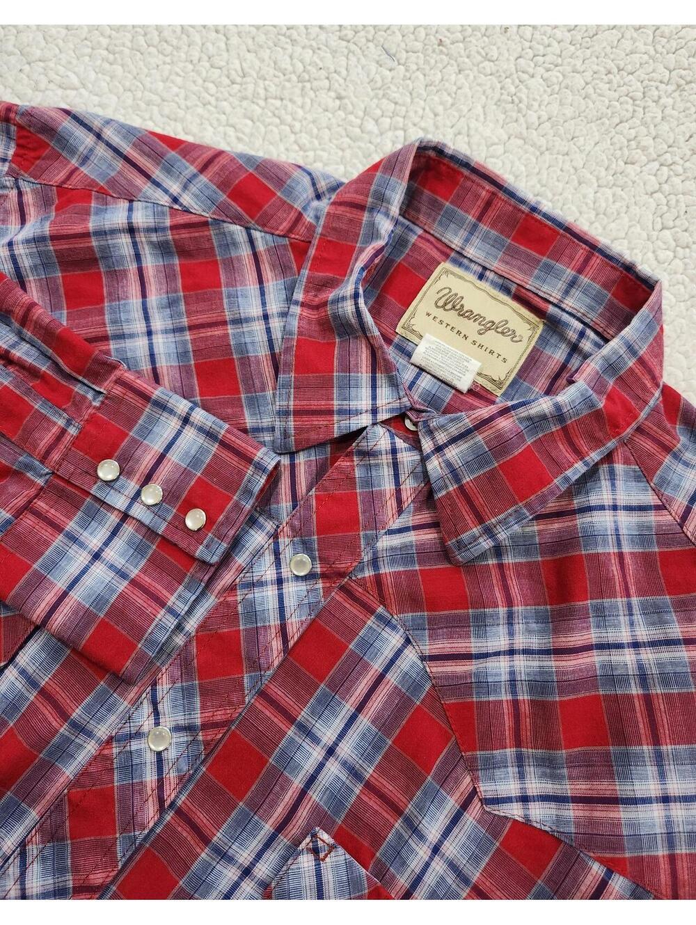 Wrangler Retro Shirt Mens XXL 2XL Red Plaid Pearl Snap Western Cowboy Rodeo